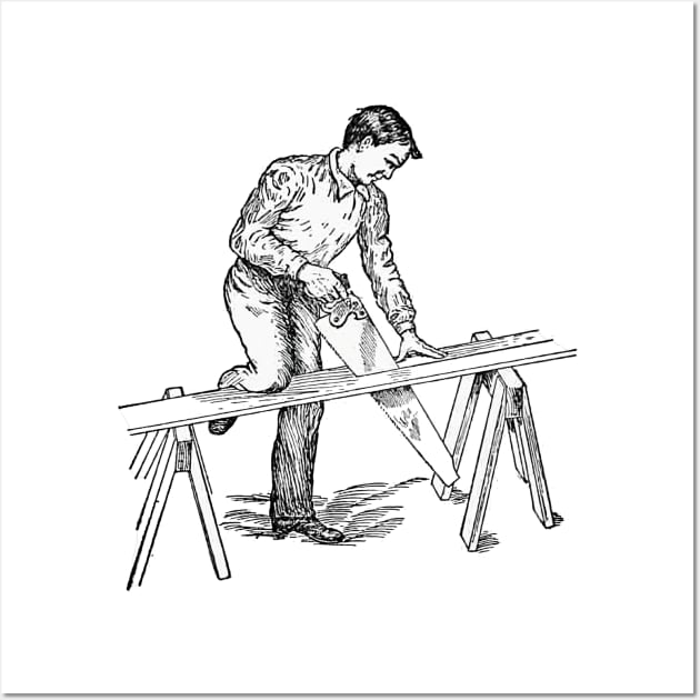 Sawing bench - vintage book illustration from The children's library of work and play by Edwin W. Foster 1911 Wall Art by One Eyed Cat Design